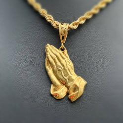 Jewelry 10k Solid Yellow Gold Religious Praying Hands Pendant charm