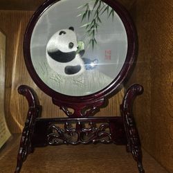 Panda Bear Art, Hand Carved Wood Stand