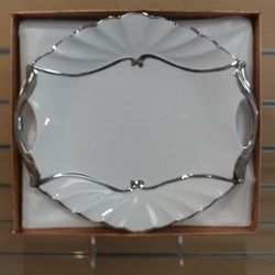 Porcelain Platter / Plate / Tray,  etc... White & Silver ( NEW ) dinnerware, Kitchenware, Dessert