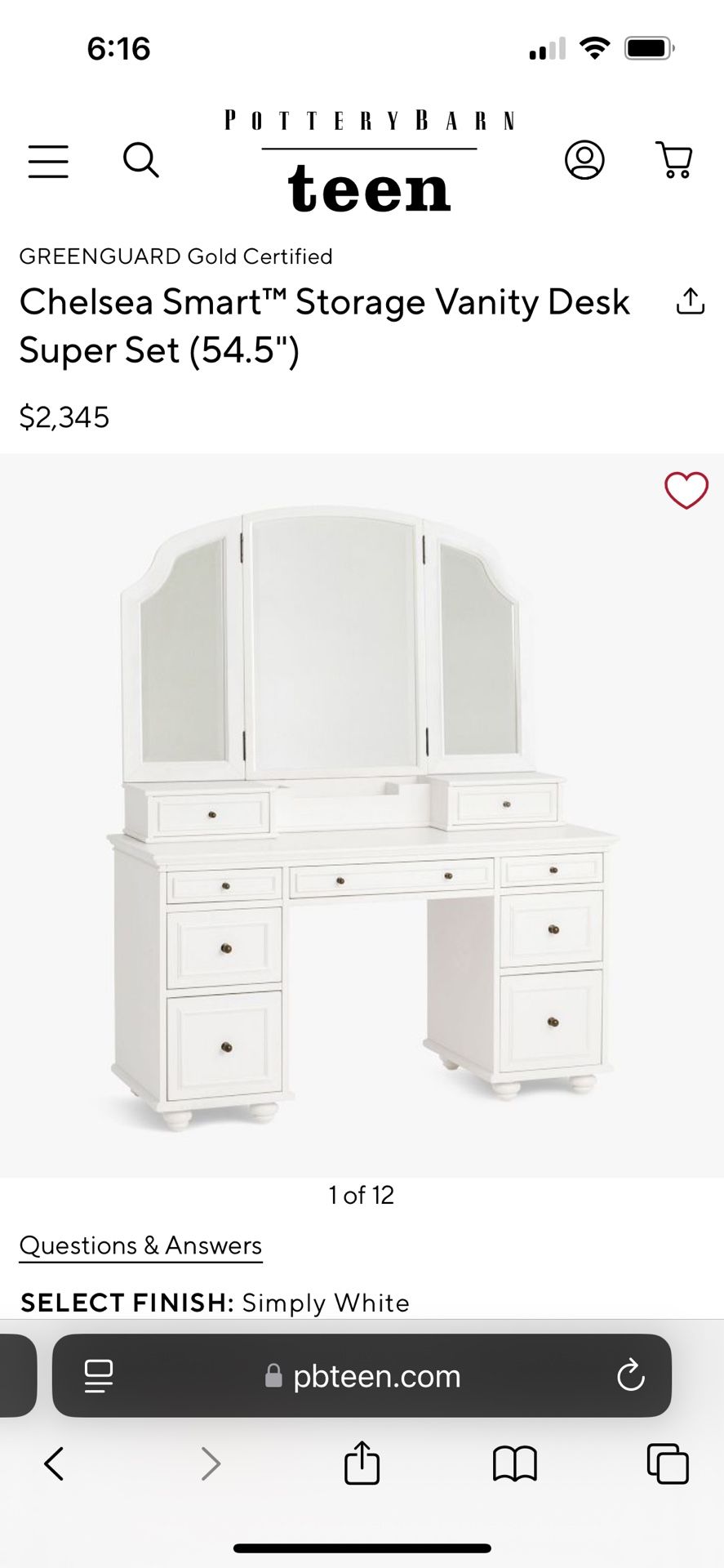 Pottery Barn Chelsea Vanity Table With Hutch & Mirror