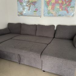  grey chenille sectional sleeper sofa with storage