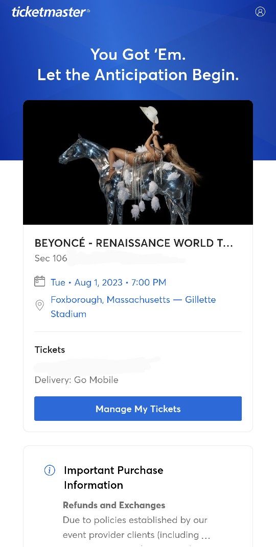 Beyonce Renaissance Tickets - Gillette Stadium