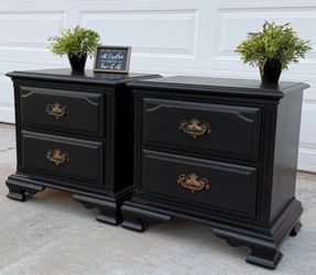 (2) Beautiful Black 2-Drawer Solid Wood Night Stands