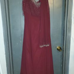 Miss New York Burgundy Evening Dress With Shawl