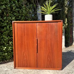 Danish Modern MCM Teak Wood Tambour Door Book Shelf Wall Unit Cabinet