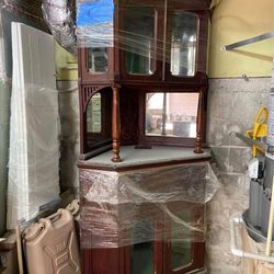 Unique Antique Hardwood Corner China Cabinet
