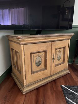 Rustic, Hand-Painted Wood Cabinet or Credenza
