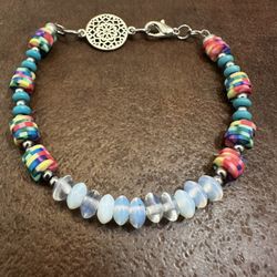 Unique Design  Handmade Bracelet With Thin Layers Of Clay And Moonstone.