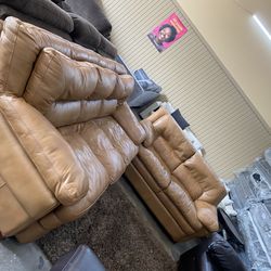 Leather sofa & loveseat