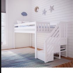 Toddler Low Loft Bed With Stairs White New 
