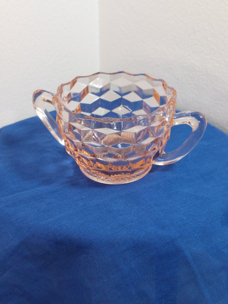 Vintage Pink Depression Glass Jeanette Cubist Design Open Sugar Bowl *Mint*