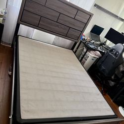 Grey Queen Wood Panel Bed Frame