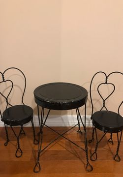 Antique wrought iron doll table and chair set