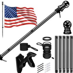 American Flag with Pole for House Outside, Including 5Ft Heavy Duty Flag Aluminum Poles Kit and 100% Polyester 3x5 ft US Flag, No Tangle Spinning Pole