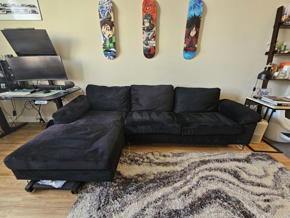 Black velvet sectional couch