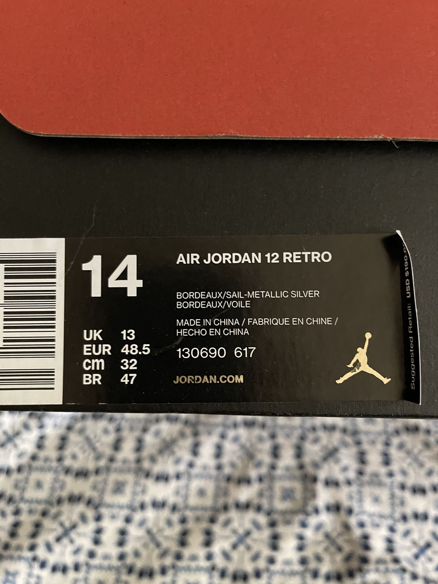 New Jordan 12 Bordeaux Sz - 14