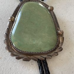 Marked Silver And Turquoise Old Pawn Bo Lo Tie. 