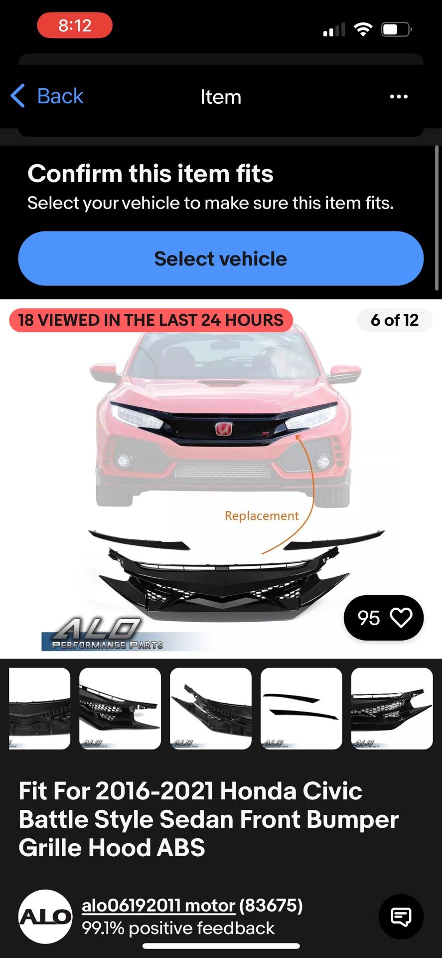 Fit For 2016-2021 Honda Civic Battle Style Sedan Front Bumper Grille Hood ABS