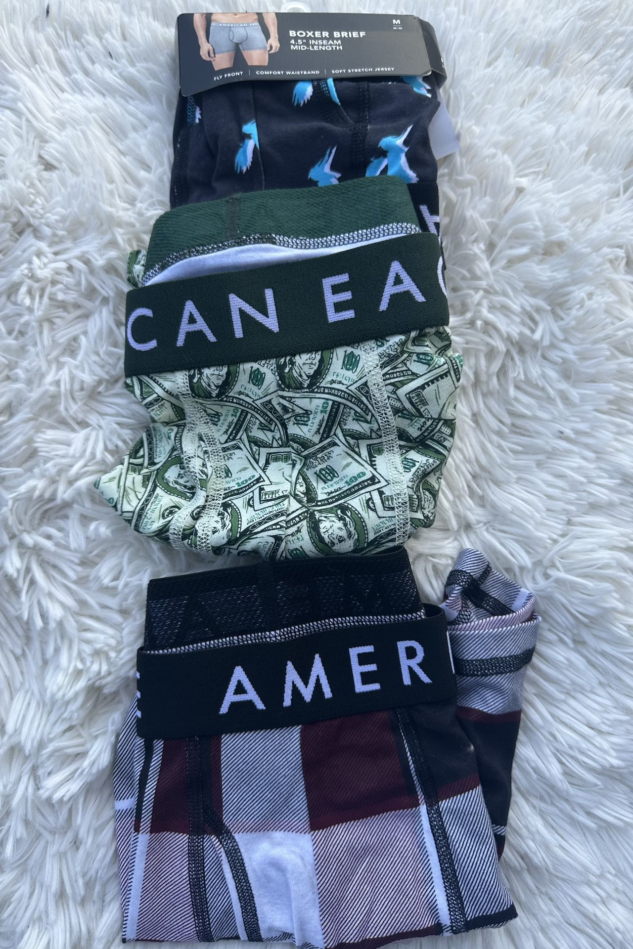 American Eagle Outfitters Boxer Briefs - Dollar Print and Plaid pack of 3