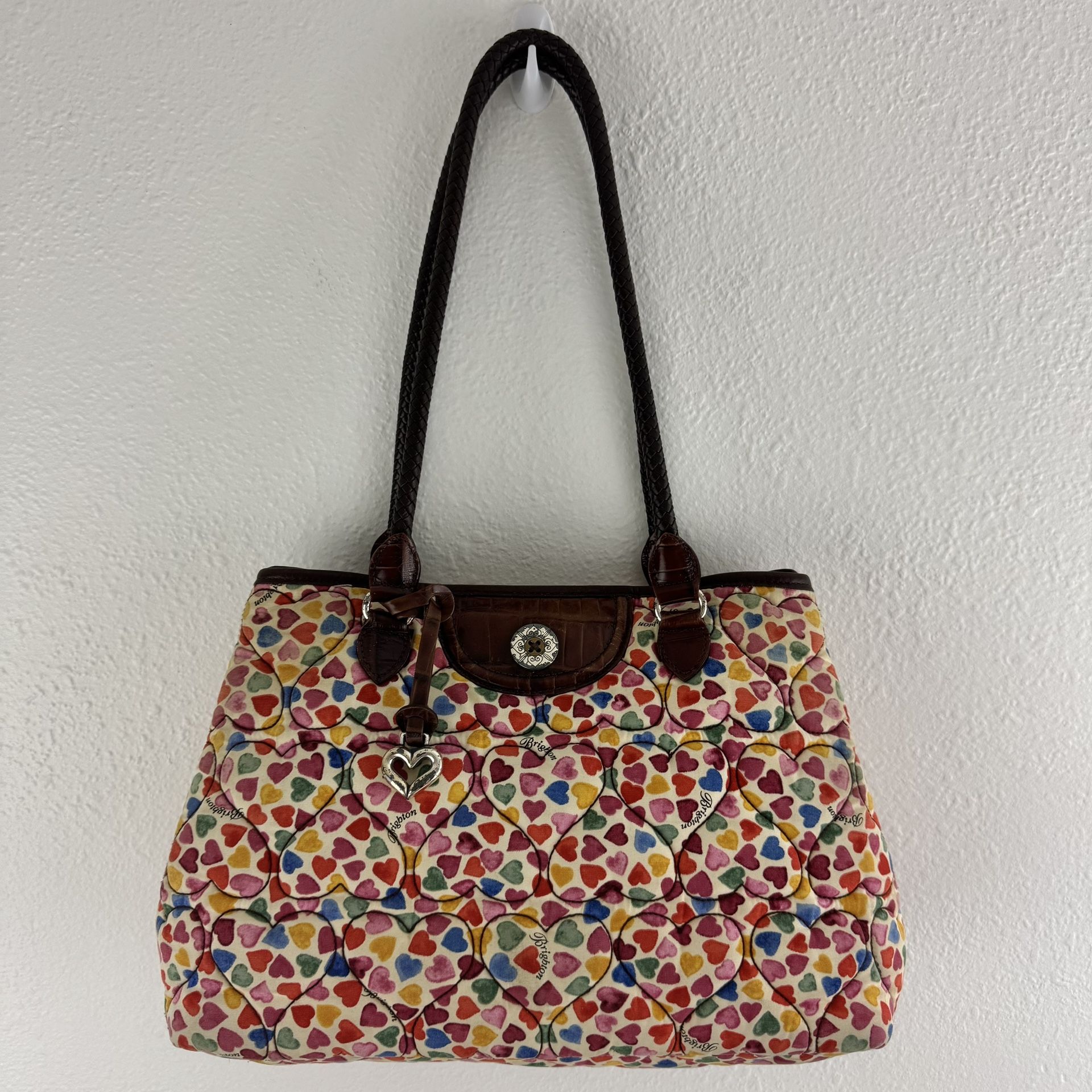 BRIGHTON Multicolor Rainbow Heart To Heart Fabric Quilted Shoulder Bag Purse