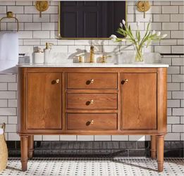 Collette 48 in. Single Sink Cinnamon Oak Bath Vanity with White Carrara Marble Top (Assembled)