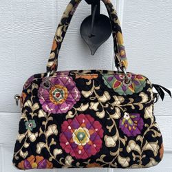 vera bradley Black Multi-color Floral Purse 8.5X12X5- Zip Closure.