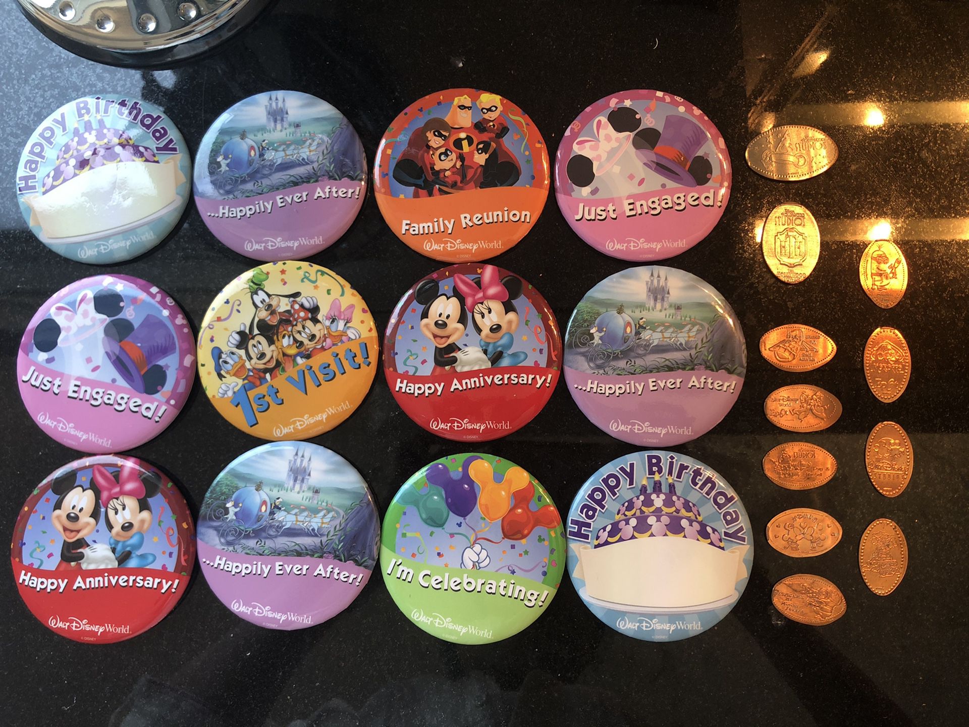 Disney pin and coins