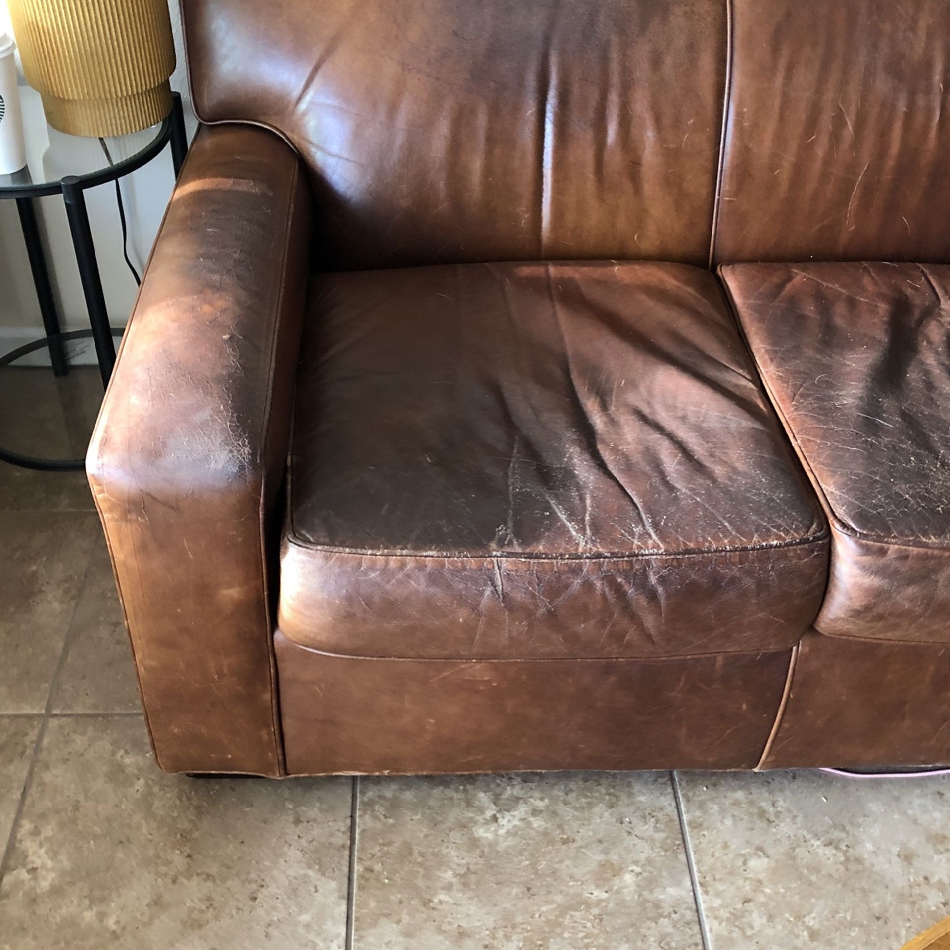 Restoration Hardware Brown Leather Sofa, Used for Sale in San Diego, CA