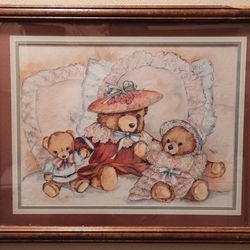 Ava Freeman "Sleepy Time" Victorian Teddy Bears  22"x18" Framed Print