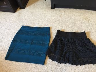 Dark turquoise skirt with lace and black lace shorts