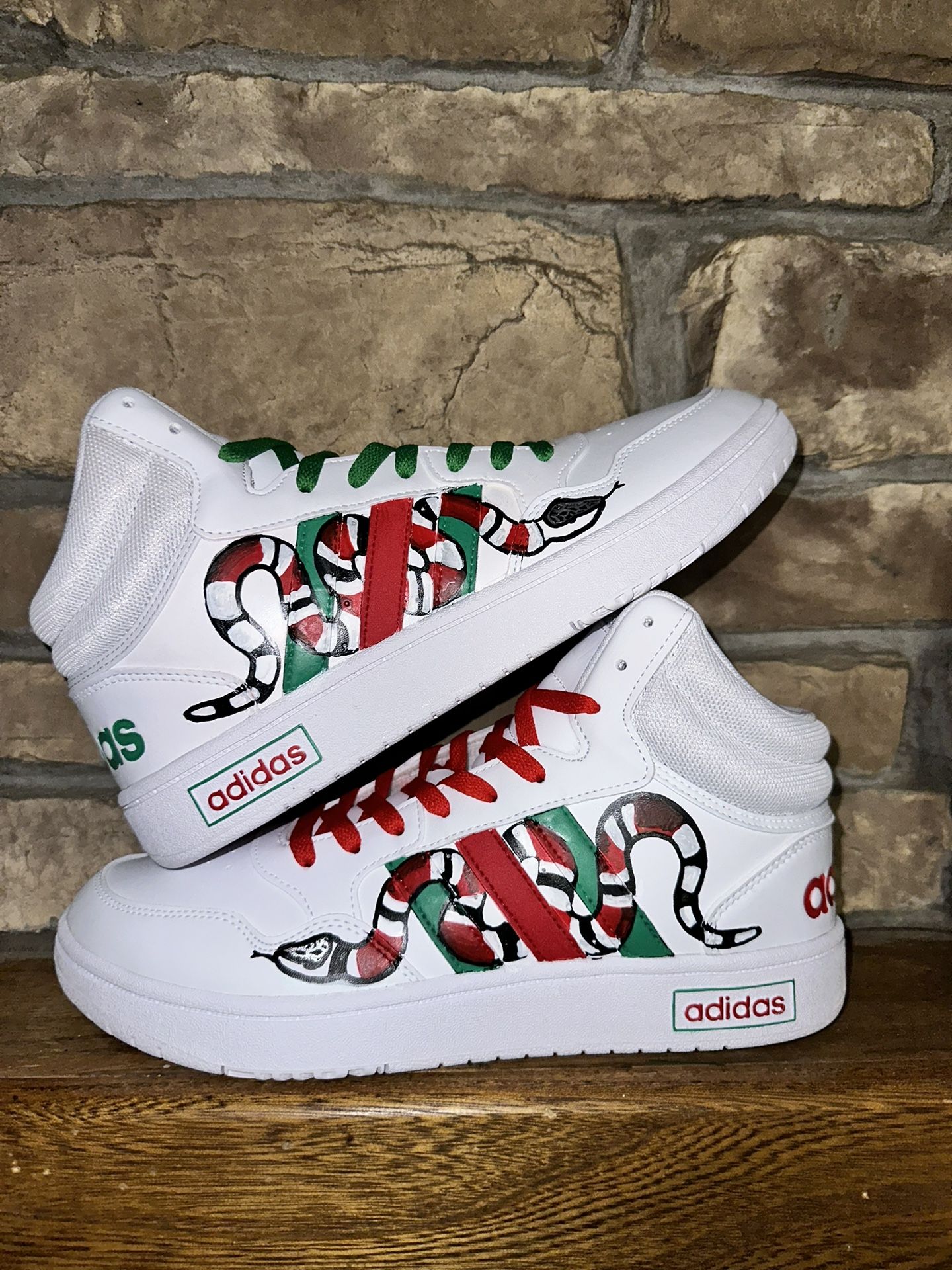 Custom GG Snake Adidas Hightops men’s size 9/10W