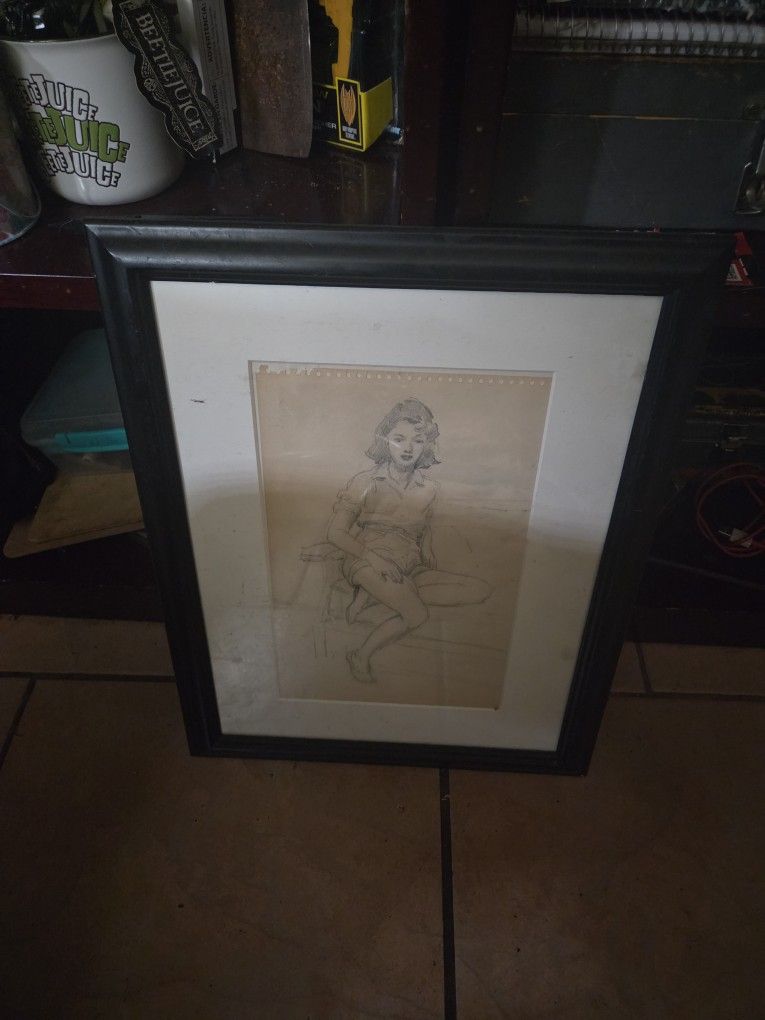 A vintage Maybe Antique Pencil ✏️drawing From 1930s To 50s