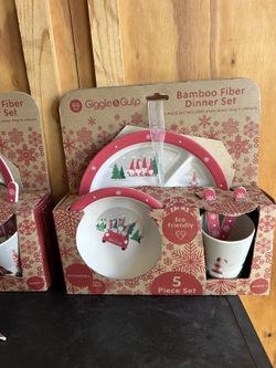 Brand New Bamboo Fiber Kids Dinner Set Christmas Theme Gift Set 