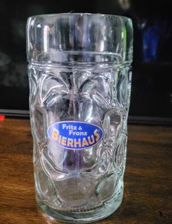 German Large glass Beer Mug, Fitz & Franz Bierhaus 32 oz 8" tall clear circles