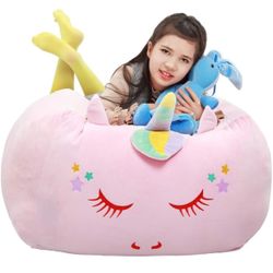 😲 Unicorn Stuffed Animal Toy Storage, Bean Bag Chair Cover ONLY, Velvet Extra Soft Organization Replace Mesh Hammock for Kids Blankets Towels Clothes