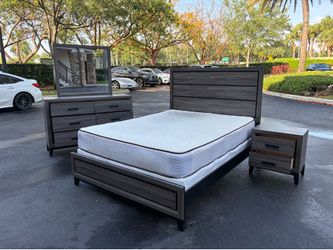 Beautiful Bedroom Set Queen Size Solid Wood Dark Gray Color Like New By Malaysia Furniture