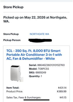 Smart Portable Air Conditioner TCL 8,000 BTU