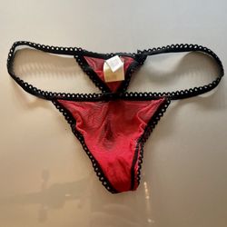 Red & Black Small Mesh Micro Thong 