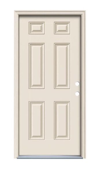JELD-WEN 36 in. x 80 in. 6-Panel Primed Fiberglass Prehung Left-Hand Inswing Front Door w/Brickmould