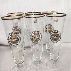 German Warsteiner Beer flute glass set of 6 ( 8" tall ) 