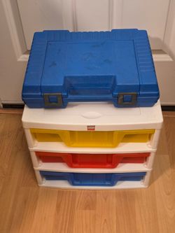 Vintage Lego Case and 3 Drawer Iris Lego Storage Bin