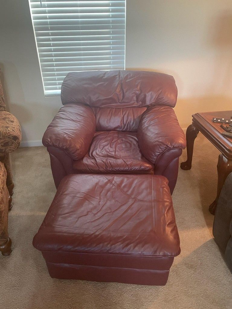 Leather Loveseat With Leather Chair And Ottoman