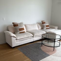 Cream Couch with Ottoman 