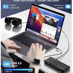 Estación de acoplamiento universal Pro Dual 4K a 60Hz | Base USB 3.0/USB-C para laptop Mac y Windows | 2 monitores HDMI/DP, Gigabit Ethernet, 6 USB 3.