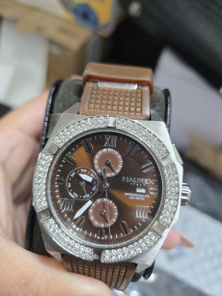 Haurex Italia Challenger Brown Dial and Rubber Chronograph Unisex Watch 1S305DMH