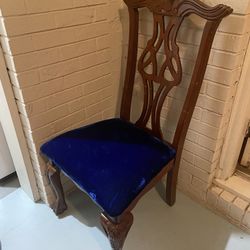 Blue velvet Ornate Wooden Dinning/ Office Chair