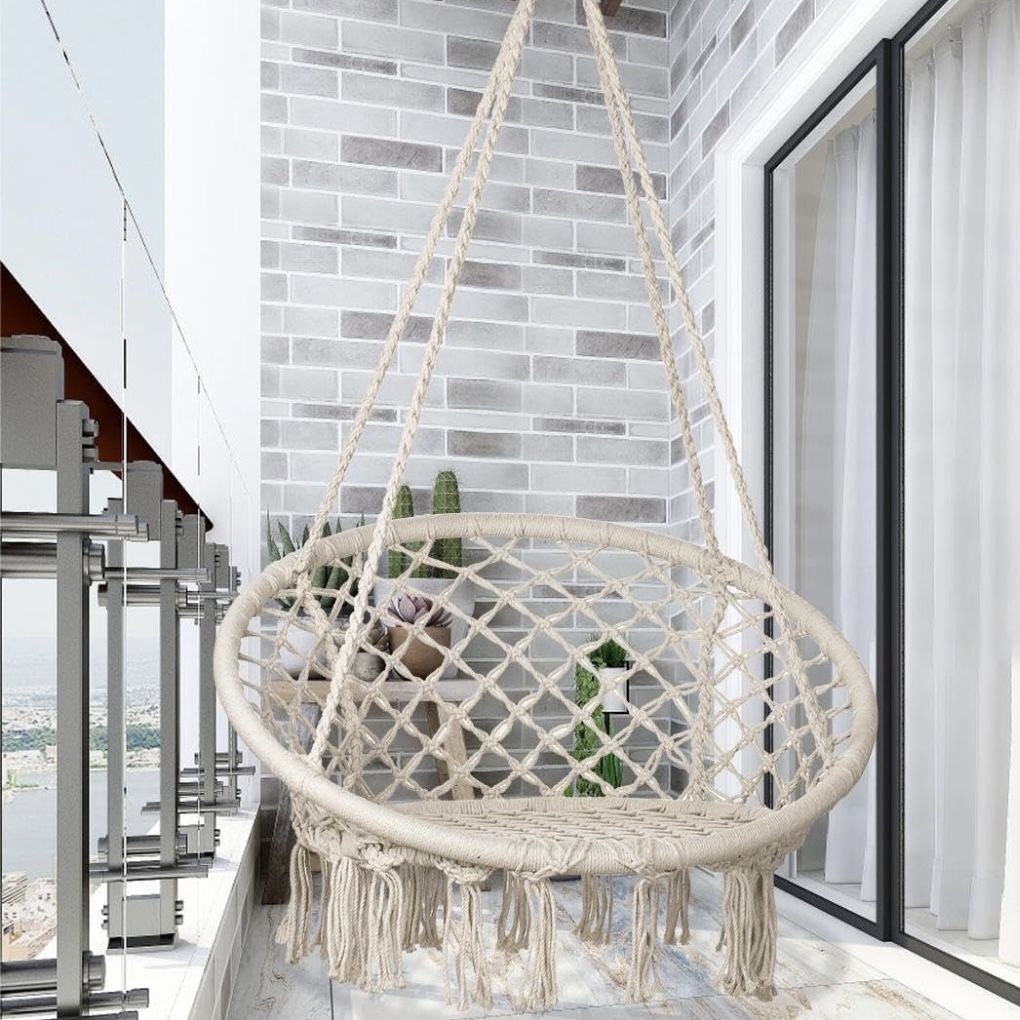 Milky Garden Hammock Chair Swing With LED Lights For Indoor Outdoor Play Ground, Balcony, Tree