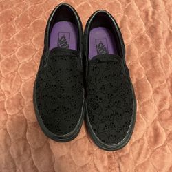 Vans Slip Ons Black And Purple Skulls Size 12.
