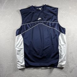Y2K Nike Center Swoosh Men’s L Blue Tank Top Jersey Basketball Embroidery#2747