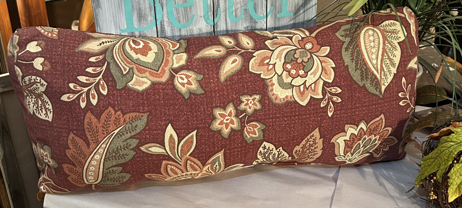 Pretty Indoors Or Outdoor Extra Wide Floral Lumbar Pillow